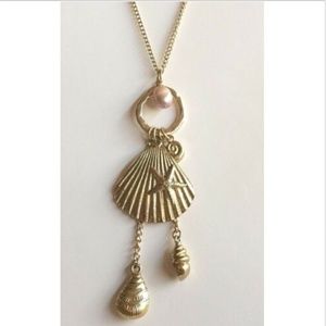 Gold Pearl Sea Life Necklace Shell Island 17-20" Beach Plated Tropical